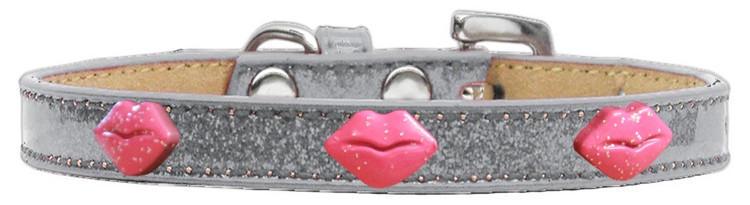 Pink Glitter Lips Widget Dog Collar Silver Ice Cream Size 20